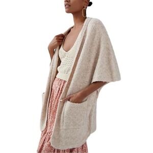 Anthropologie Boucle‎ Knit Kimono Sweater Cardigan Oversize Wool Blend OS Cream
